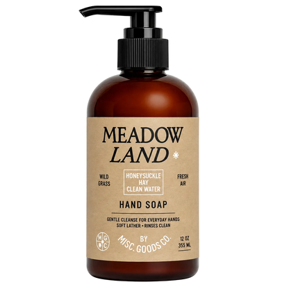 Meadow Land hand soap bottle with pump on a white background