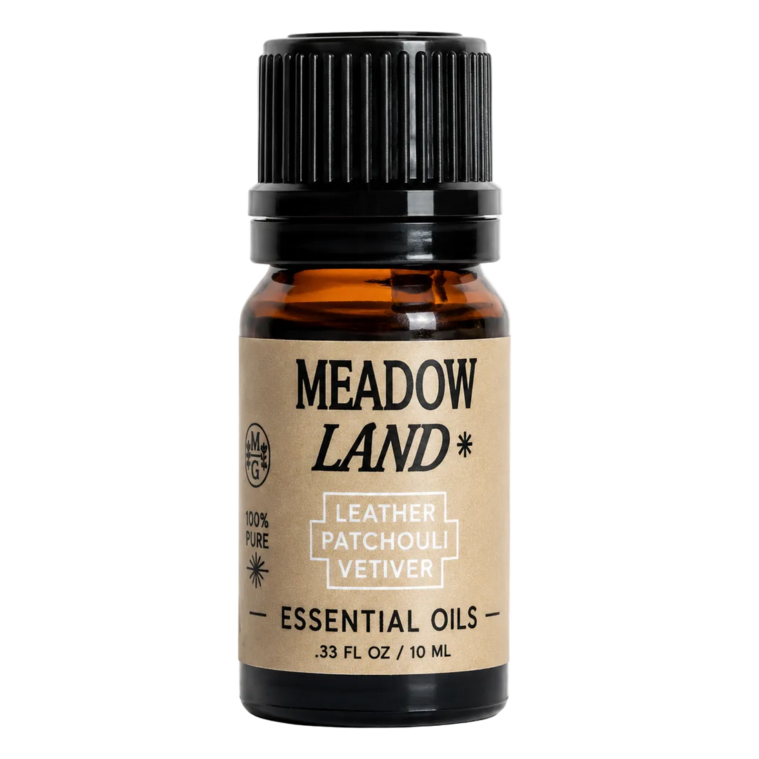 Meadow Land essential oils bottle with a black cap on a white background