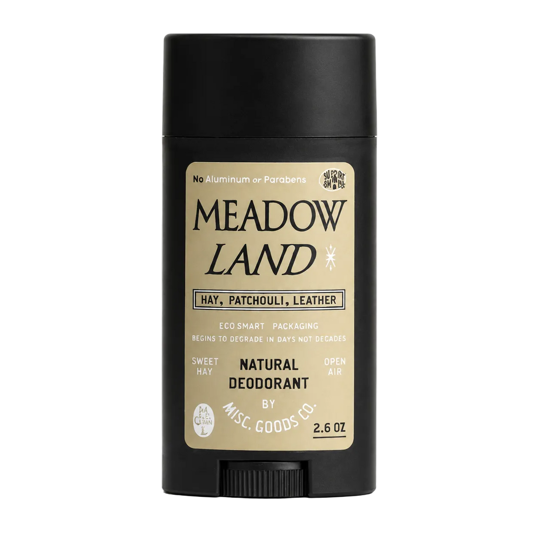 Meadow Land natural deodorant stick on a white background