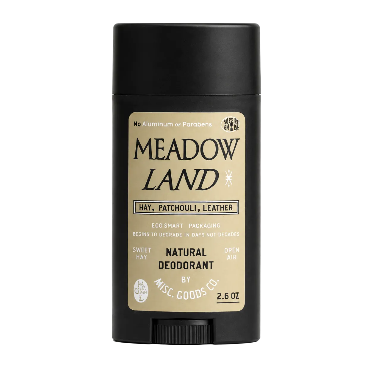Meadow Land natural deodorant stick on a white background