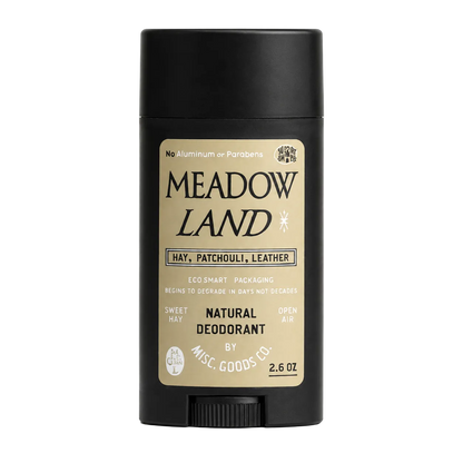 Meadow Land natural deodorant stick on a white background