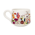 White mug with colorful floral design on a white background