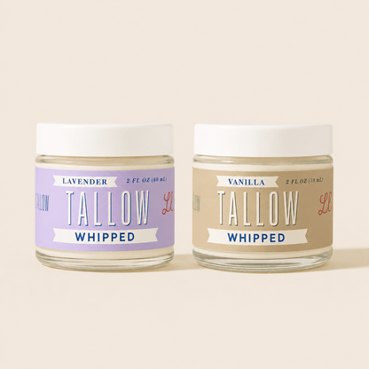 Lady May Tallow Lotion &amp; Moisturizer Travel 2 oz Whipped Tallow Moisturizer Duo | Lavender &amp; Vanilla