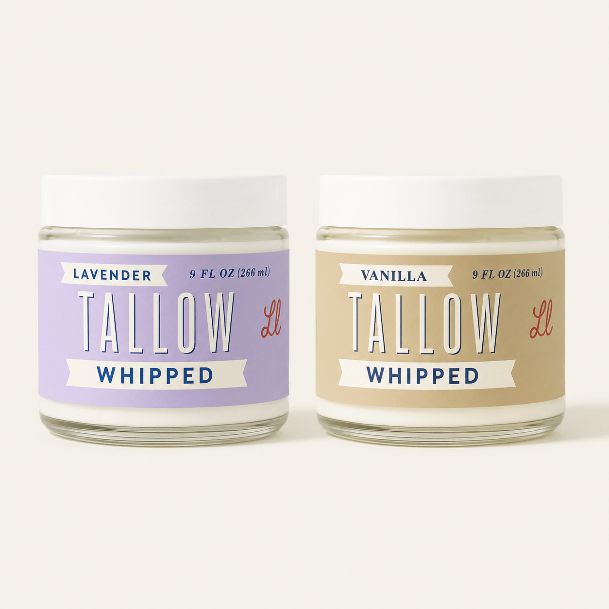 Lady May Tallow Lotion &amp; Moisturizer Full Size 9 oz Whipped Tallow Moisturizer Duo | Lavender &amp; Vanilla