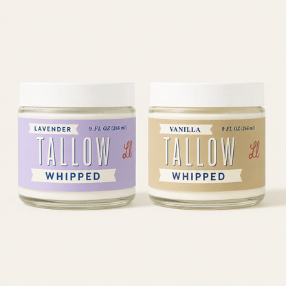 Lady May Tallow Lotion &amp; Moisturizer Full Size 9 oz Whipped Tallow Moisturizer Duo | Lavender &amp; Vanilla