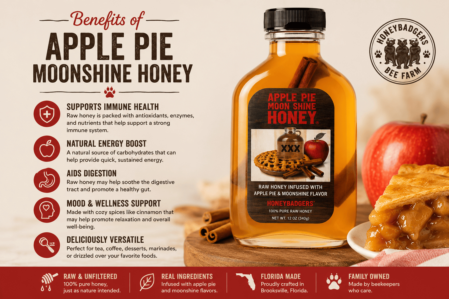 Honey Badgers Bee Farm Honey Apple Pie Moonshine Honey