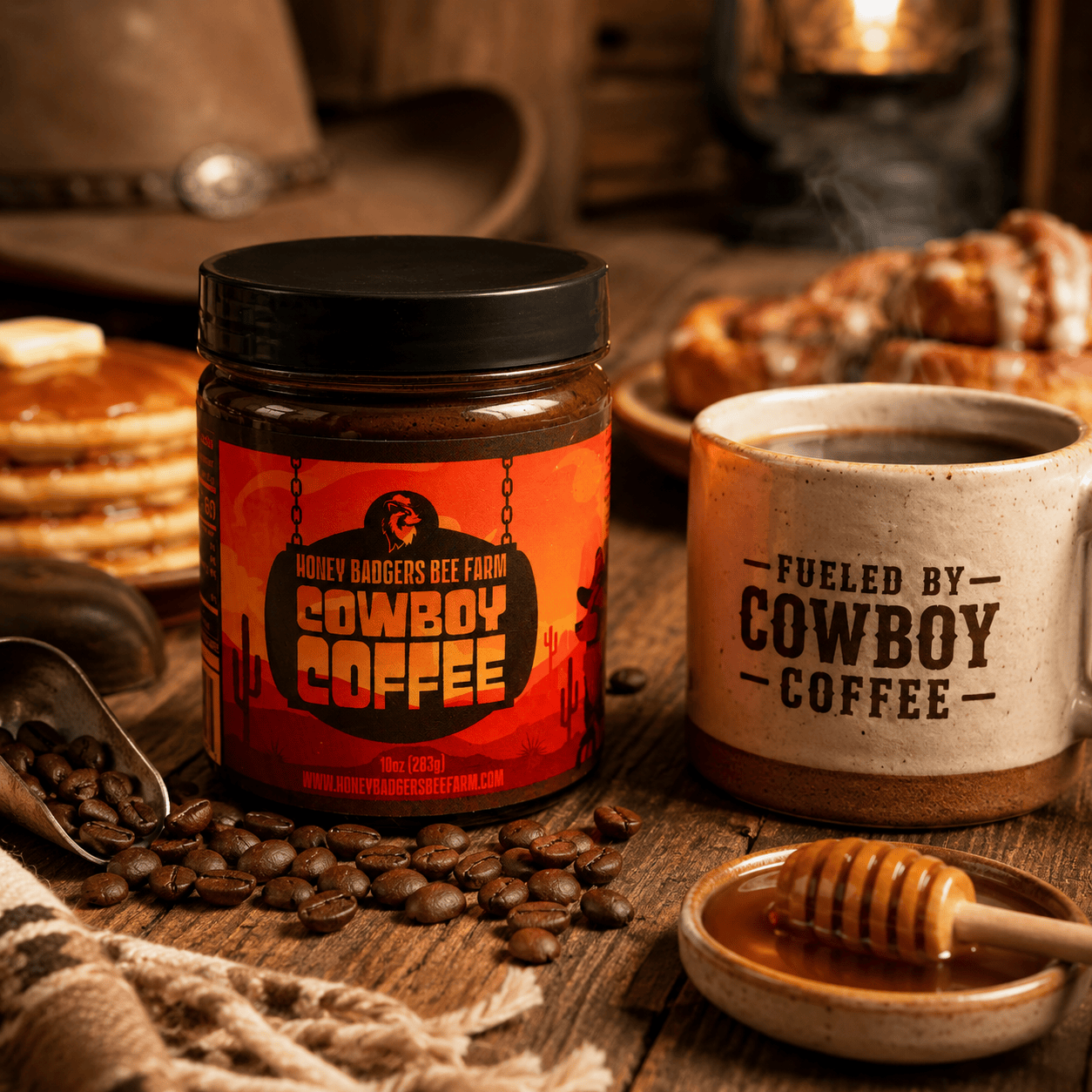 Honey Badgers Bee Farm All Natural Coffee Cowboy Coffee - Instant Honey Coffee - All-in-one - Just add to hot water