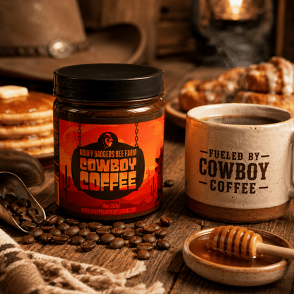 Honey Badgers Bee Farm All Natural Coffee Cowboy Coffee - Instant Honey Coffee - All-in-one - Just add to hot water
