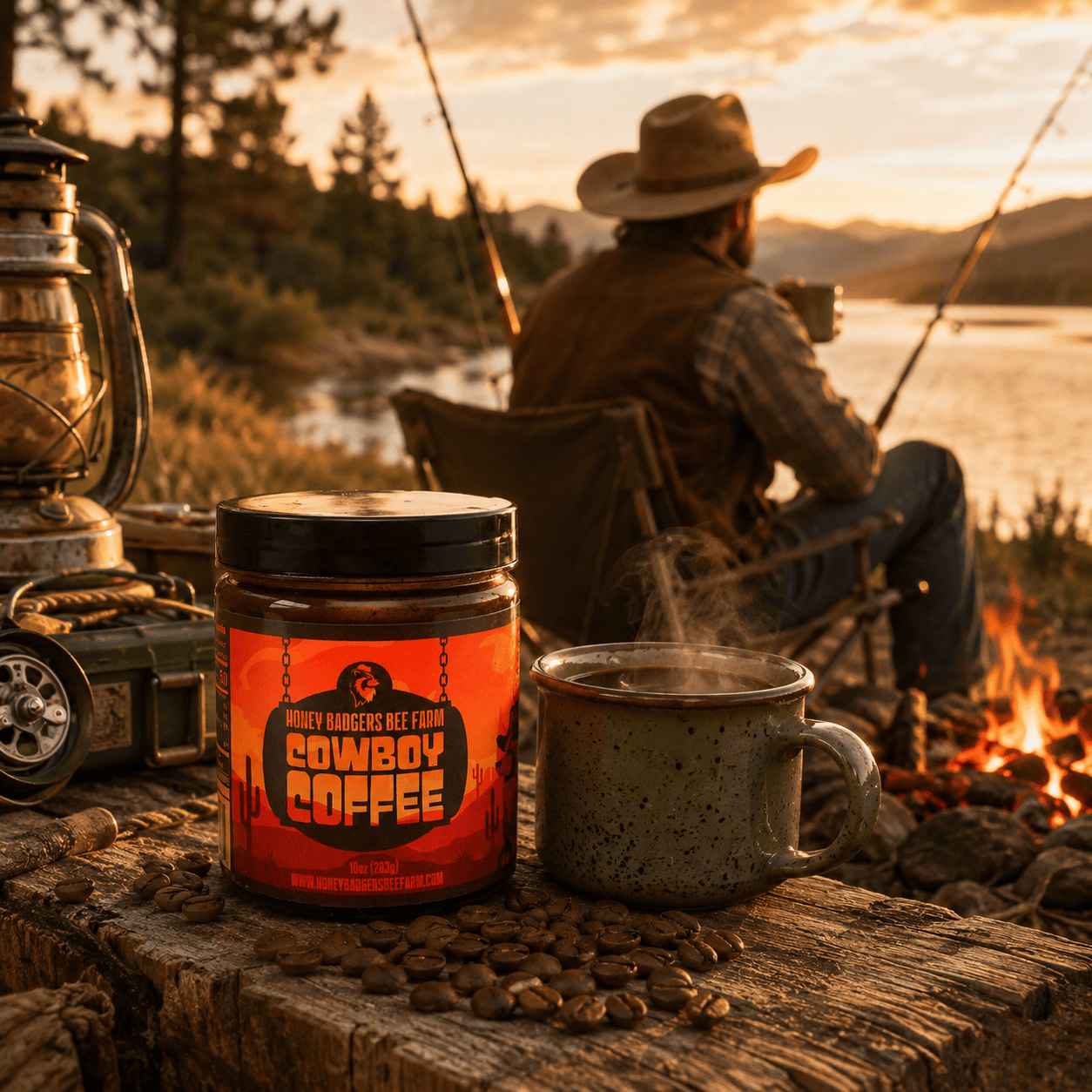 Honey Badgers Bee Farm All Natural Coffee Cowboy Coffee - Instant Honey Coffee - All-in-one - Just add to hot water