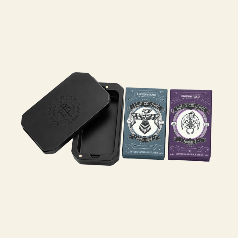 Bawston & Tucker Solid Cologne Solid Cologne Starter Kit for Men – 2 Scents + Refillable Metal Case