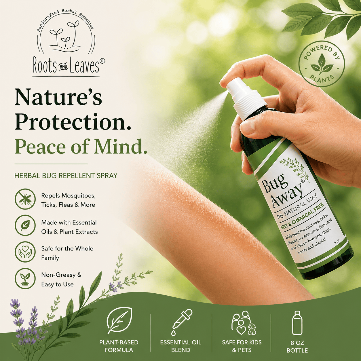 Roots and Leaves, LLC Bug Away Spray - Organic Bug Repellent