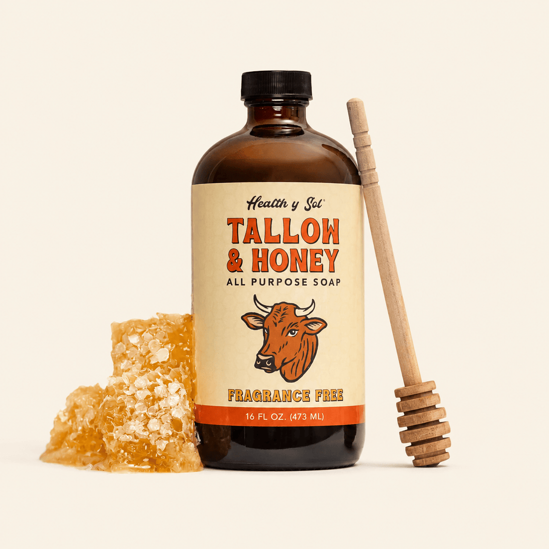 Health y Sol Body Wash Fragrance Free Tallow &amp; Honey Liquid Soap – 16 oz