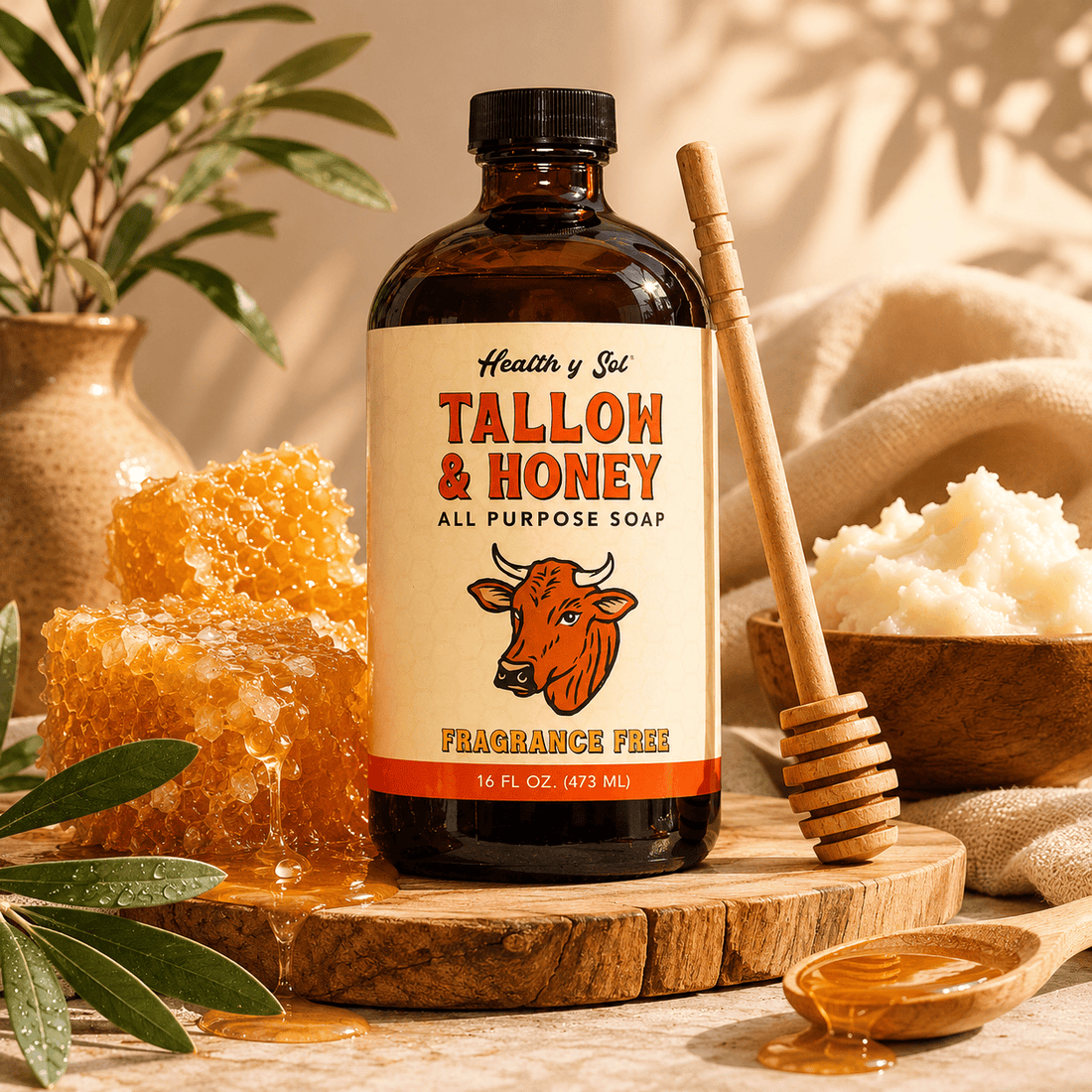 Health y Sol Body Wash Fragrance Free Tallow &amp; Honey Liquid Soap – 16 oz