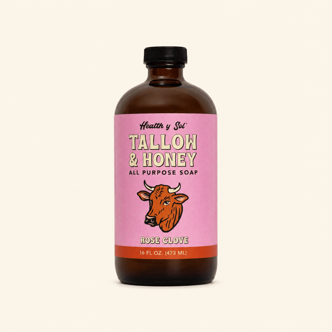 Health y Sol Body Wash Rose Clove Tallow &amp; Honey Liquid Soap – 16 oz