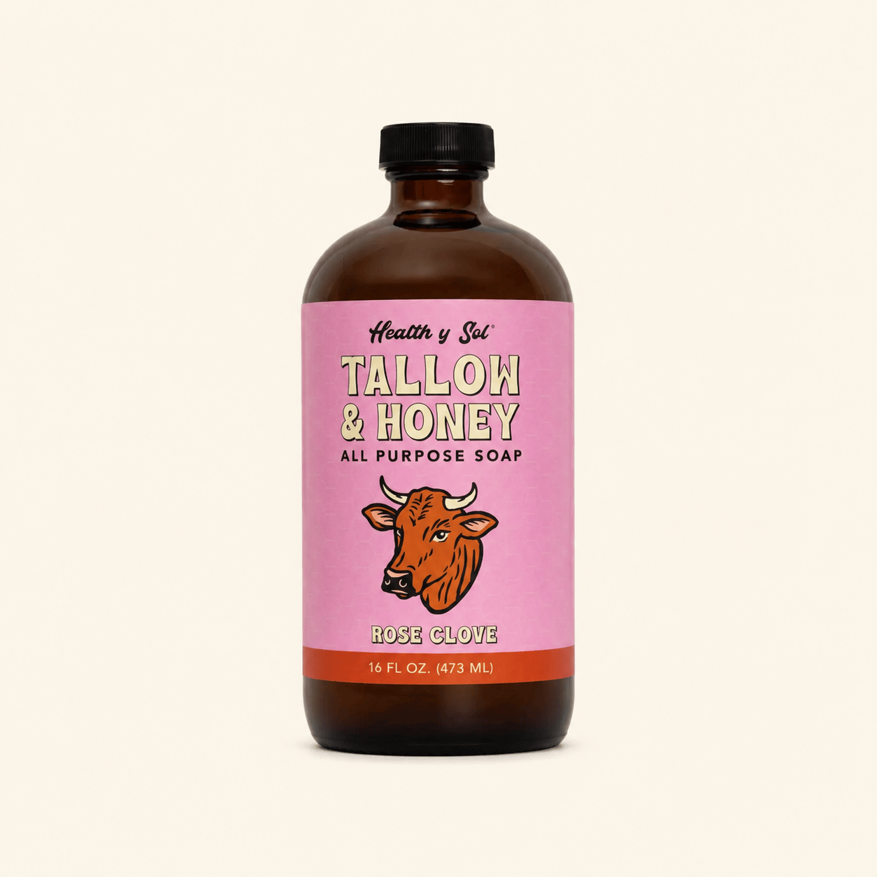 Health y Sol Body Wash Rose Clove Tallow &amp; Honey Liquid Soap – 16 oz