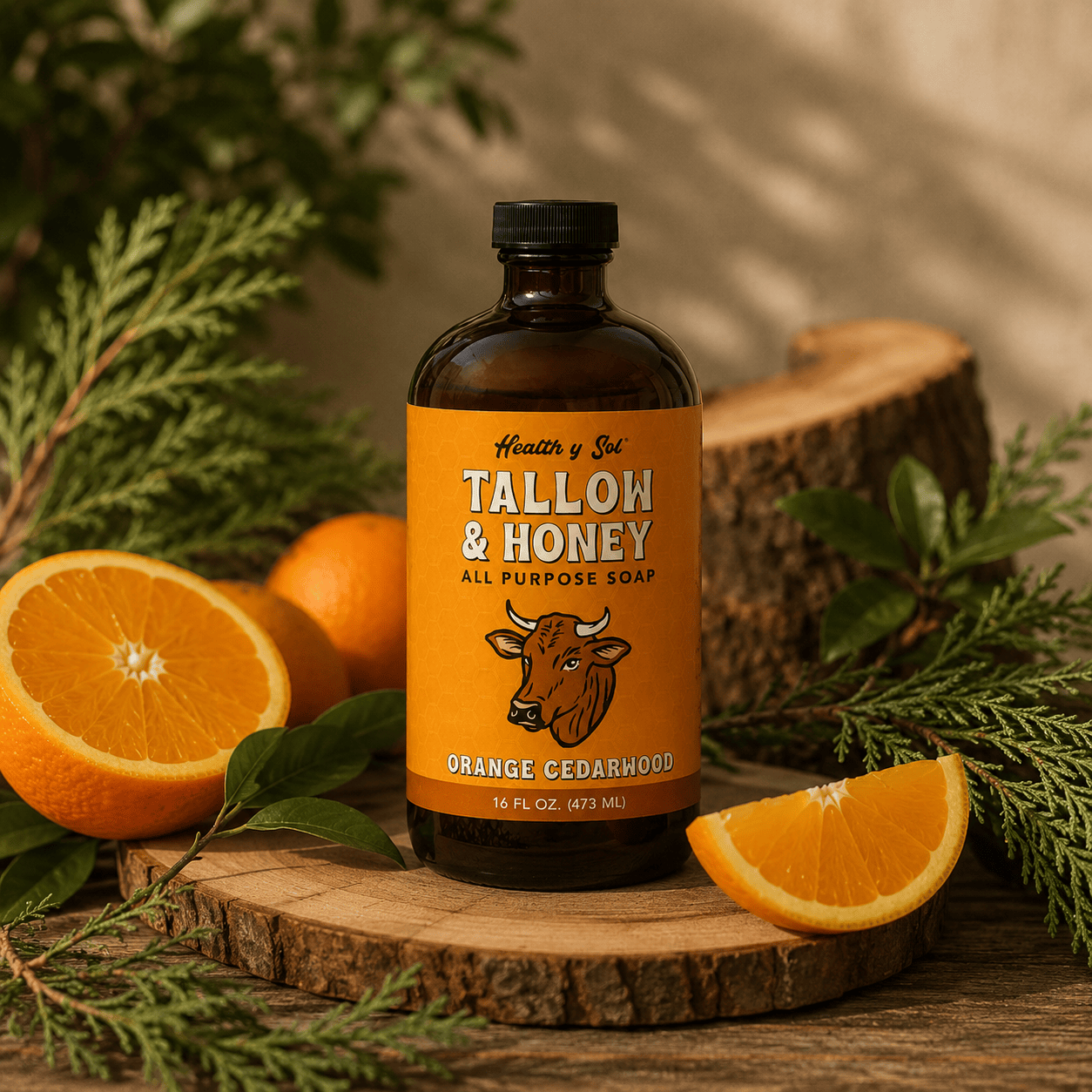 Health y Sol Body Wash Orange Cedarwood Tallow &amp; Honey Liquid Soap – 16 oz