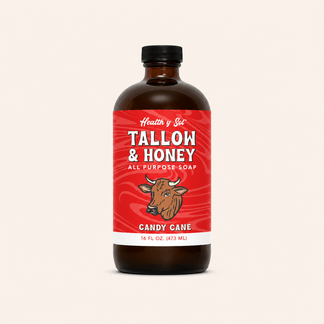 Health y Sol Body Wash Candy Cane Tallow &amp; Honey Liquid Soap – 16 oz