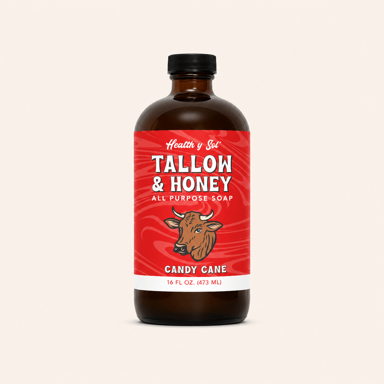 Health y Sol Body Wash Candy Cane Tallow &amp; Honey Liquid Soap – 16 oz