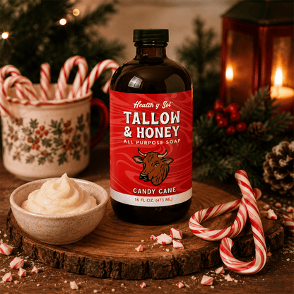 Health y Sol Body Wash Candy Cane Tallow &amp; Honey Liquid Soap – 16 oz