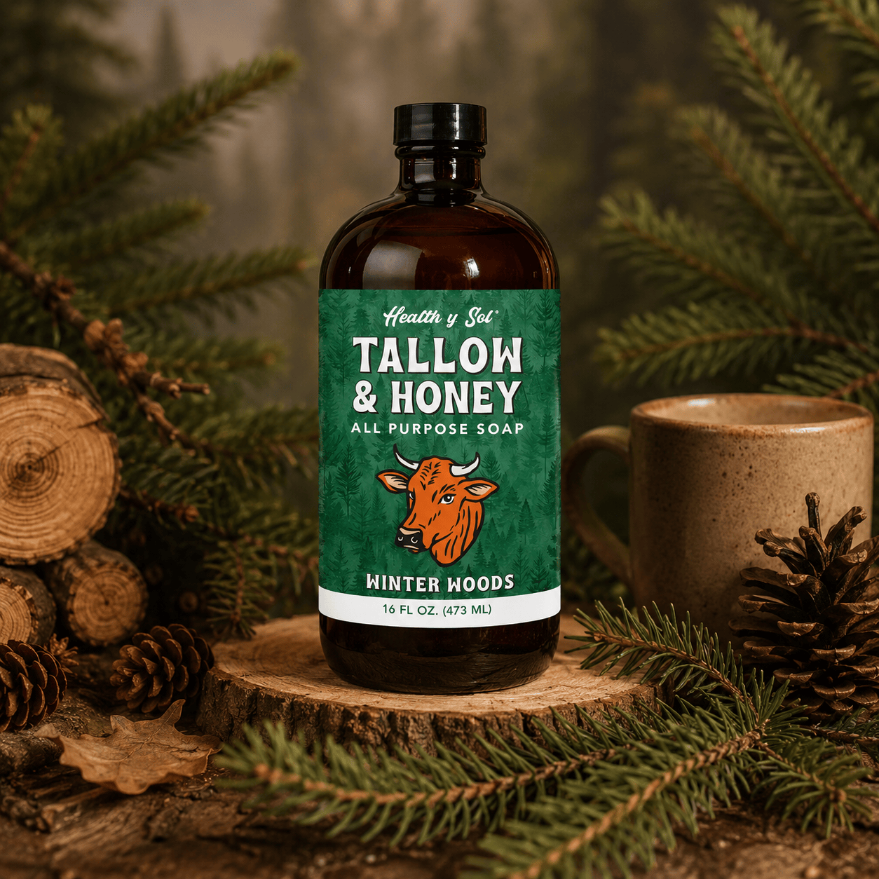Health y Sol Body Wash Winter Woods Tallow &amp; Honey Liquid Soap – 16 oz