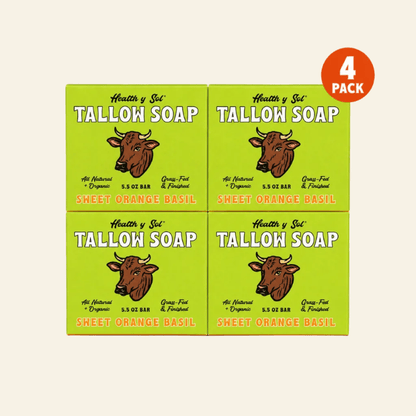 Health y Sol Bar Soap Four Pack Sweet Orange Basil Grass-Fed Tallow Bar Soap 5.5 oz