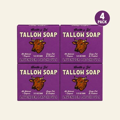 Health y Sol Bar Soap Four Pack Lavender Patchouli Grass-Fed Tallow Bar Soap 5.5 oz
