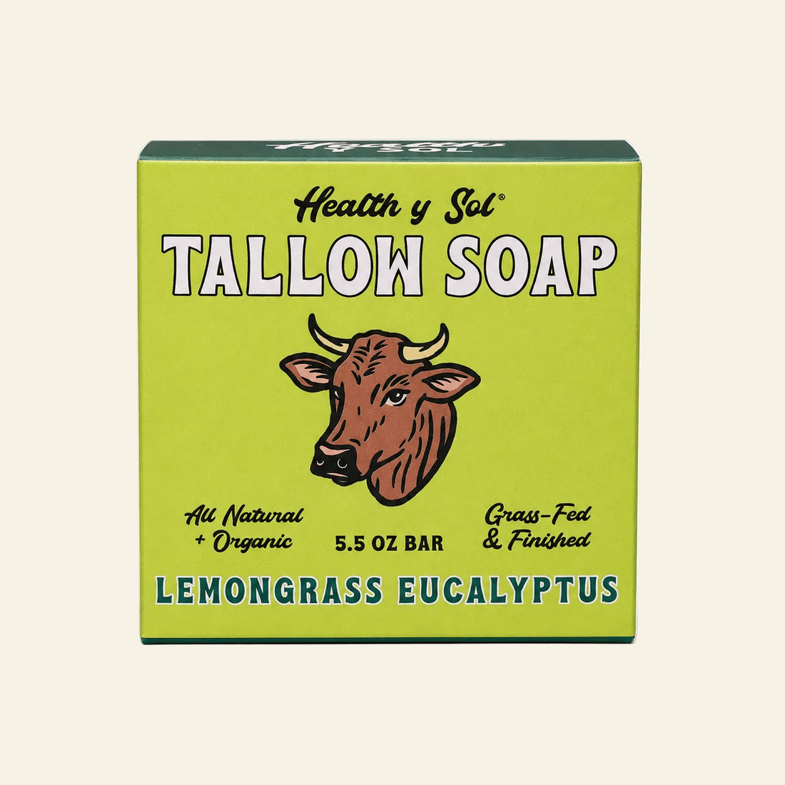 Health y Sol Bar Soap Single Bar Lemongrass Eucalyptus Grass-Fed Tallow Bar Soap 5.5 oz