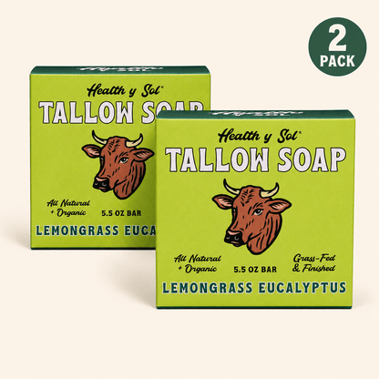 Health y Sol Bar Soap Two Pack Lemongrass Eucalyptus Grass-Fed Tallow Bar Soap 5.5 oz