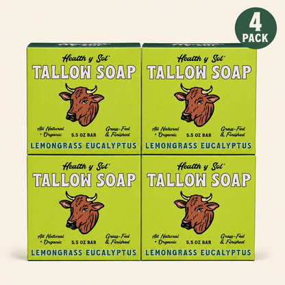 Health y Sol Bar Soap Four Pack Lemongrass Eucalyptus Grass-Fed Tallow Bar Soap 5.5 oz