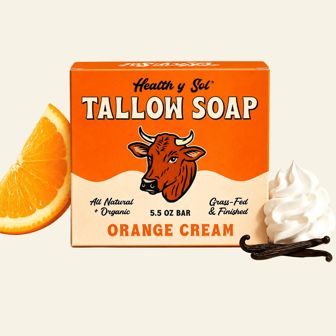 Health y Sol Bar Soap Single Bar Orange Cream Grass-Fed Tallow Bar Soap 5.5 oz