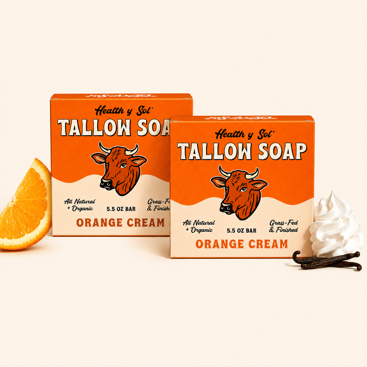 Health y Sol Bar Soap Two Pack Orange Cream Grass-Fed Tallow Bar Soap 5.5 oz
