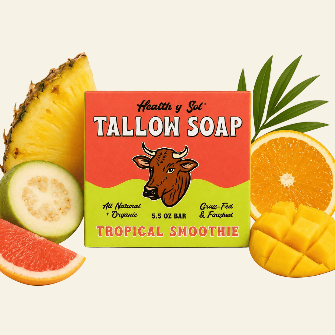 Health y Sol Bar Soap Single Bar Tropical Smoothie Grass-Fed Tallow Bar Soap 5.5 oz