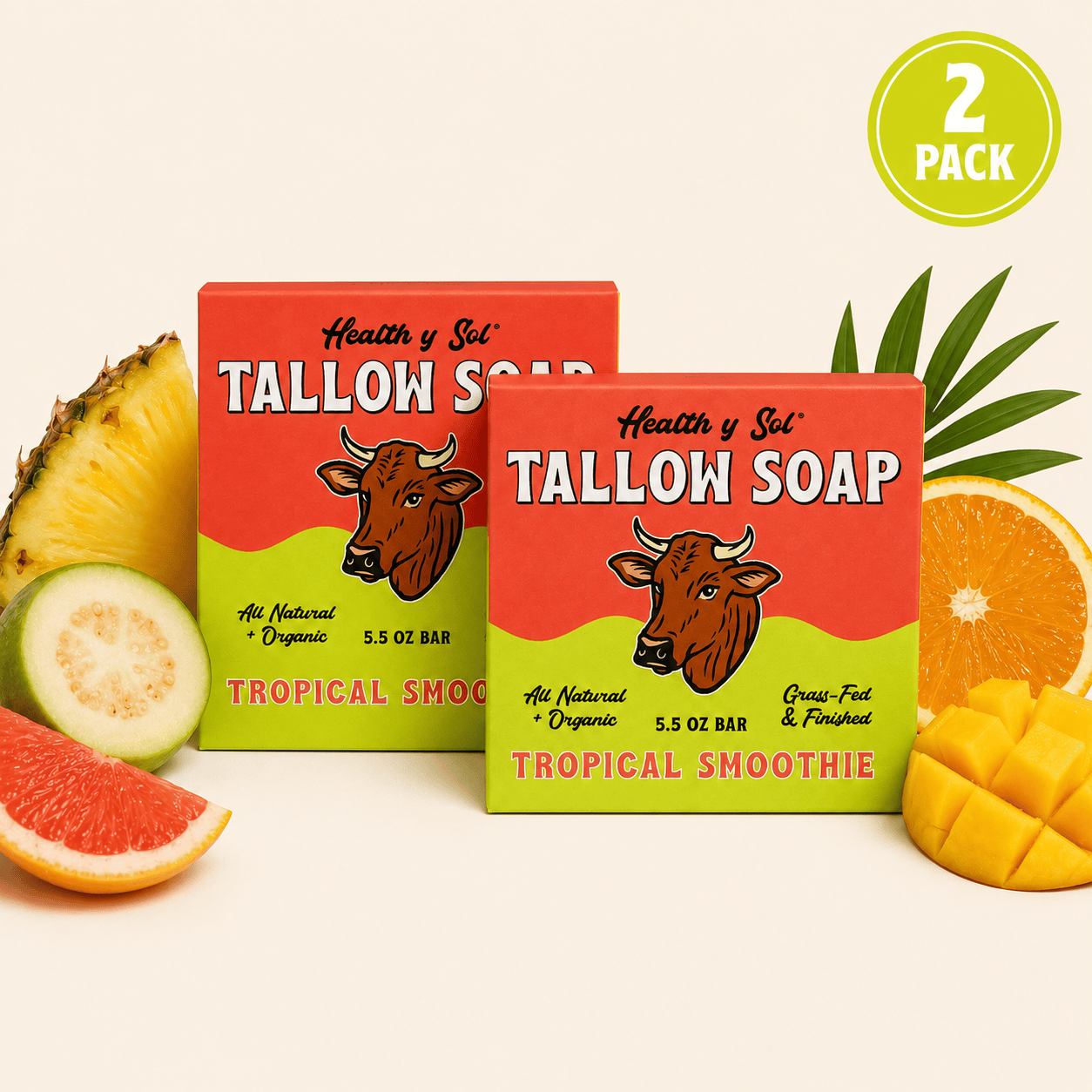 Health y Sol Bar Soap Two Pack Tropical Smoothie Grass-Fed Tallow Bar Soap 5.5 oz