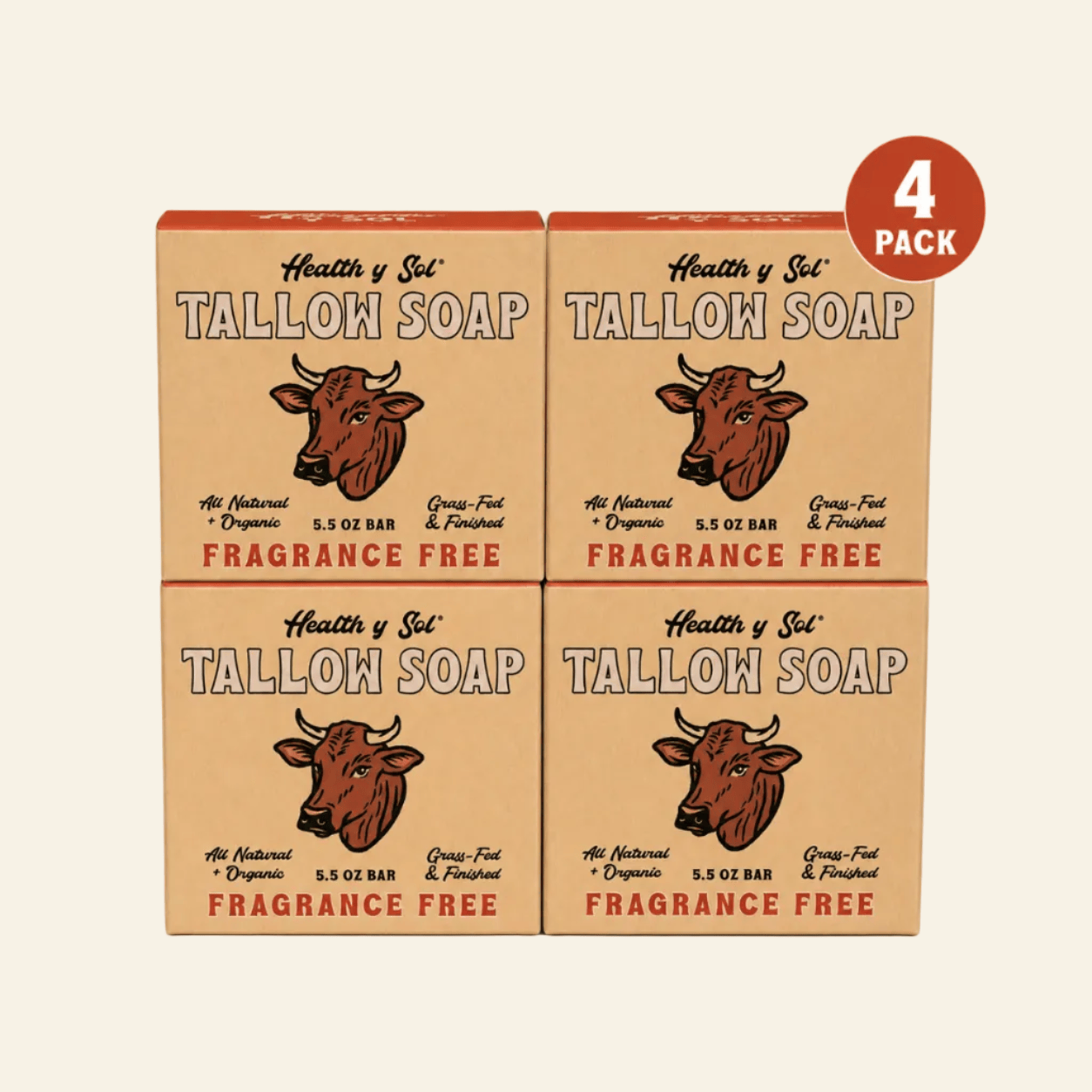 Health y Sol Bar Soap Four Pack Grass-Fed Tallow Bar Soap 5.5 oz