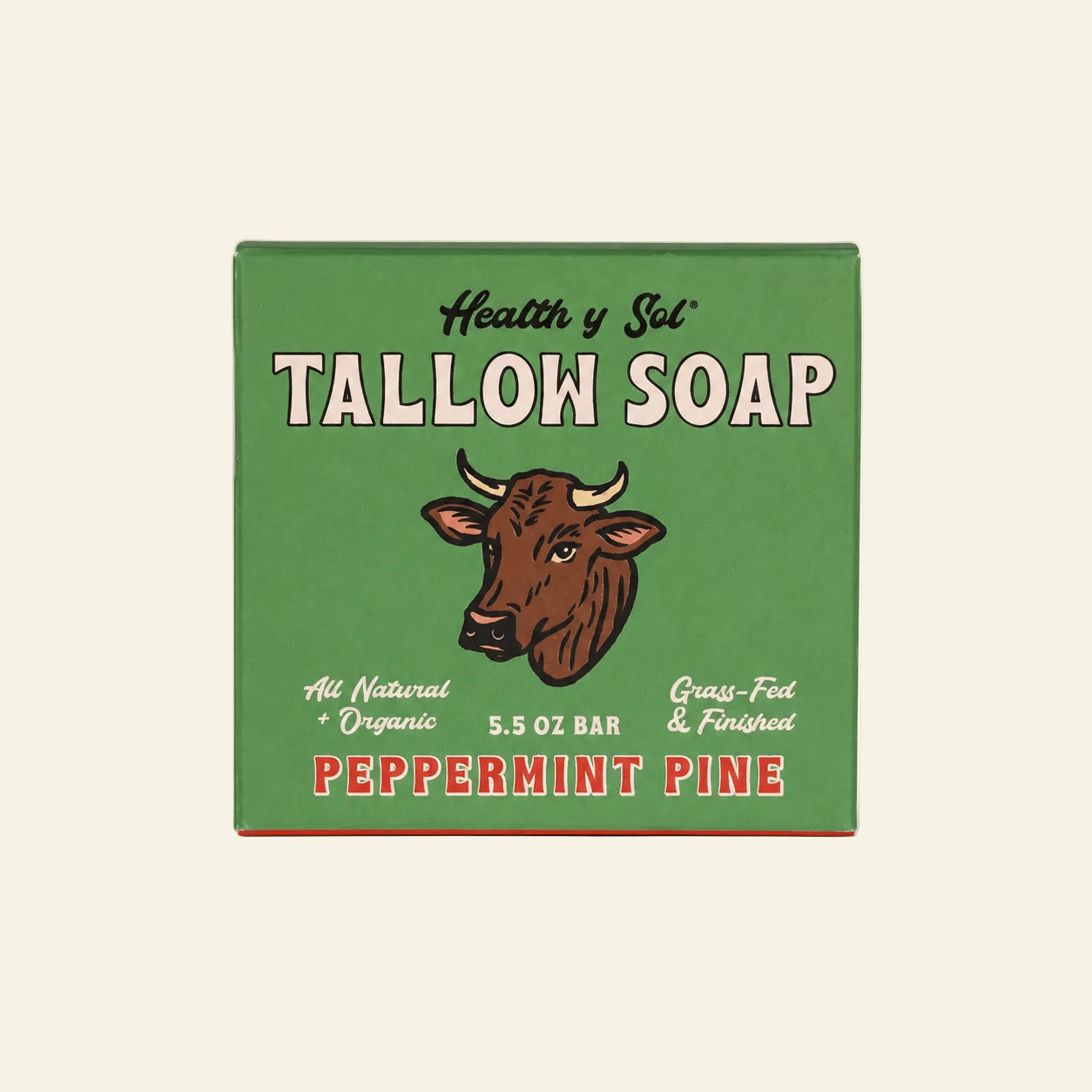 Health y Sol Bar Soap Single Bar Peppermint Pine Grass-Fed Tallow Bar Soap 5.5 oz