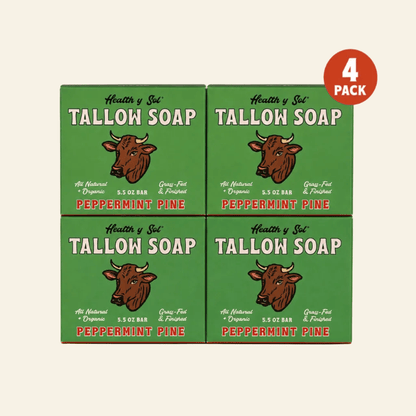 Health y Sol Bar Soap Four Pack Peppermint Pine Grass-Fed Tallow Bar Soap 5.5 oz