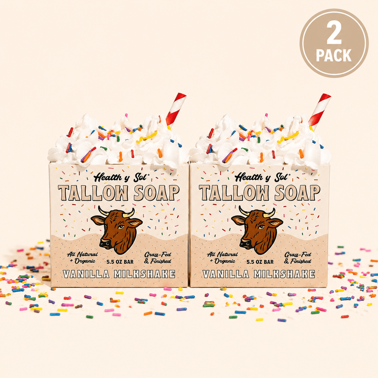 Health y Sol Bar Soap Two Pack Vanilla Milkshake Grass-Fed Tallow Bar Soap 5.5 oz