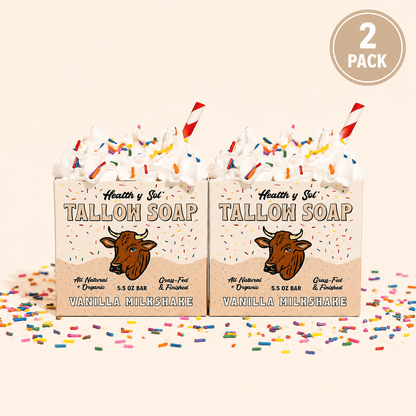 Health y Sol Bar Soap Two Pack Vanilla Milkshake Grass-Fed Tallow Bar Soap 5.5 oz