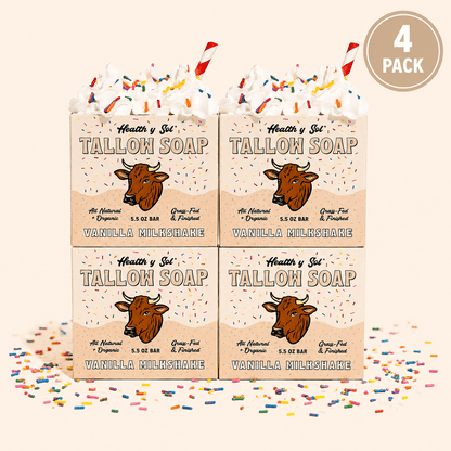 Health y Sol Bar Soap Four Pack Vanilla Milkshake Grass-Fed Tallow Bar Soap 5.5 oz