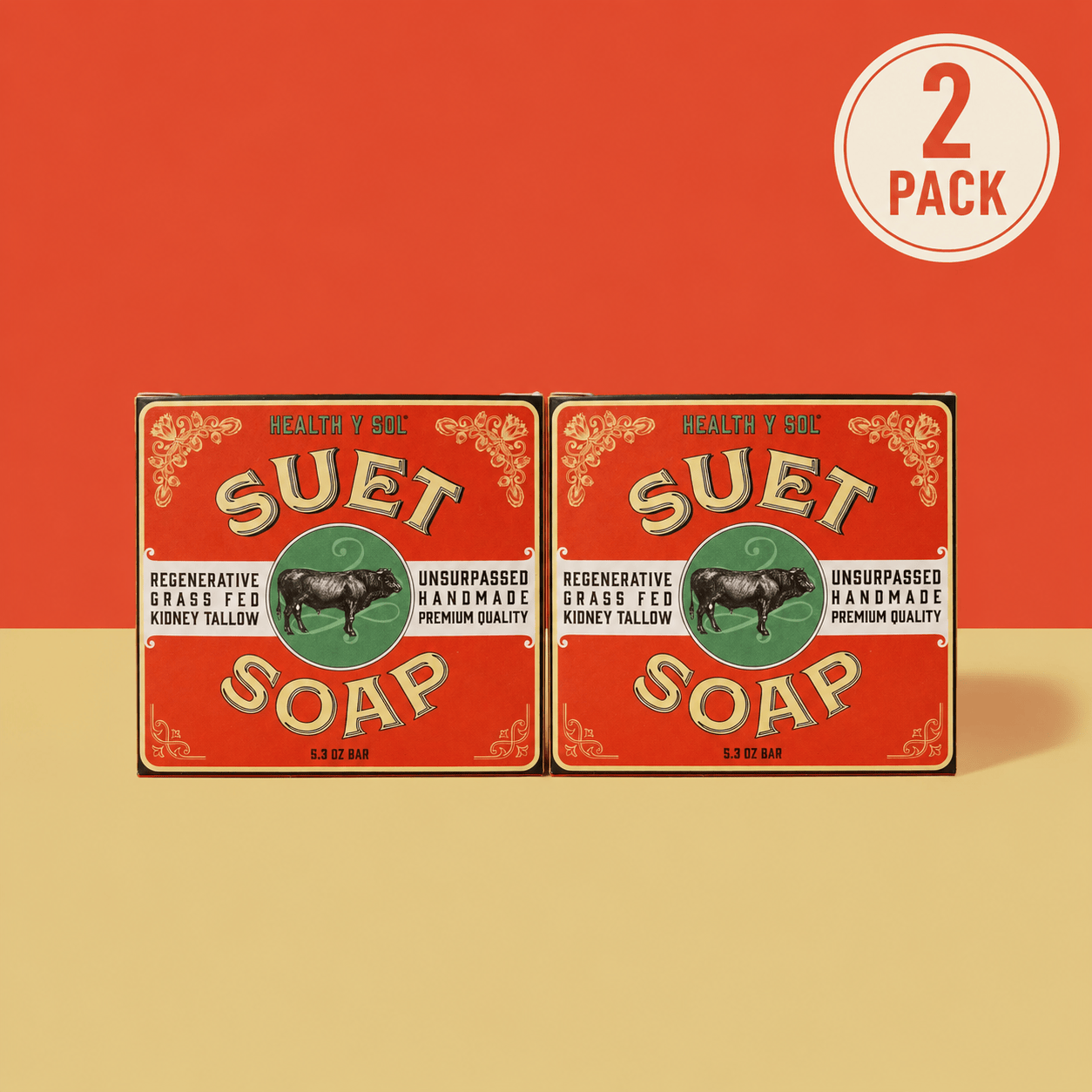 Health y Sol Bar Soap Two Pack Suet Soap – Grass-Fed Luxury Bar Soap 5.3 oz