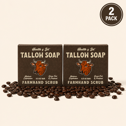 Health y Sol Bar Soap Two Pack Farmhand Scrub Exfoliating Grass-Fed Tallow Bar Soap 5.5 oz