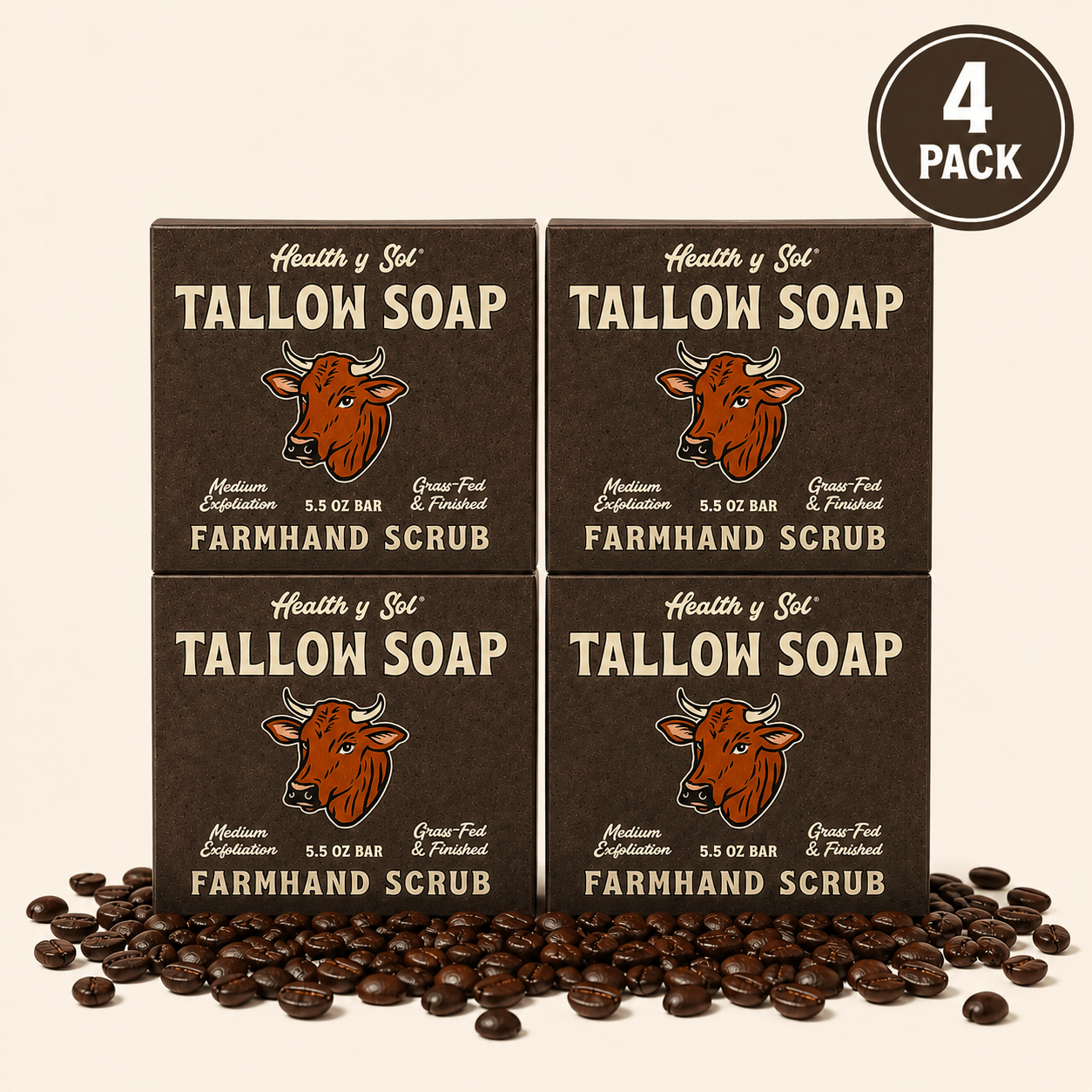 Health y Sol Bar Soap Four Pack Farmhand Scrub Exfoliating Grass-Fed Tallow Bar Soap 5.5 oz