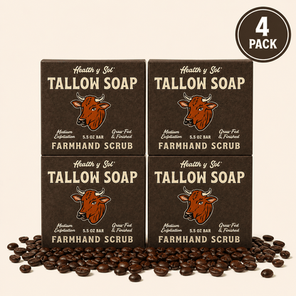 Health y Sol Bar Soap Four Pack Farmhand Scrub Exfoliating Grass-Fed Tallow Bar Soap 5.5 oz