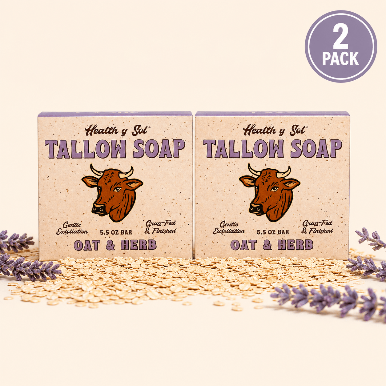 Health y Sol Bar Soap Two Pack Oat &amp; Herb Exfoliating Grass-Fed Tallow Bar Soap 5.5 oz