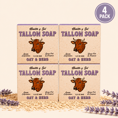Health y Sol Bar Soap Four Pack Oat &amp; Herb Exfoliating Grass-Fed Tallow Bar Soap 5.5 oz