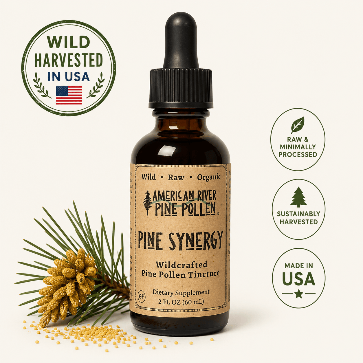 American River Pine Pollen 2 Wildcrafted USA Pine Pollen Tincture/Extract - Pine Synergy