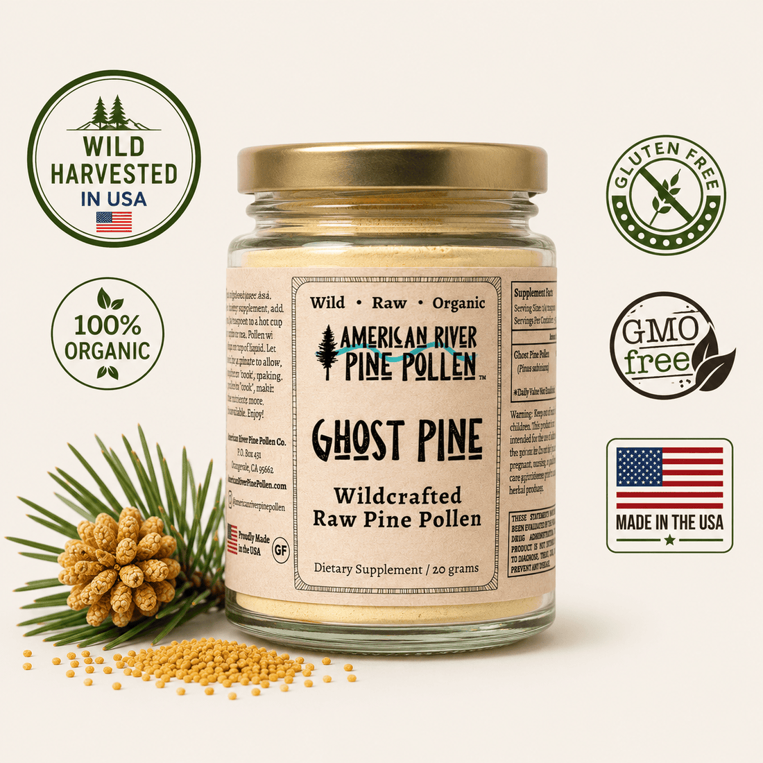 American River Pine Pollen 20 Ghost Pine Pollen - Raw and Wild-Harvested