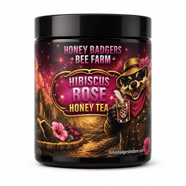 Honey Badgers Bee Farm All natural Tea Hibiscus & Rose Honey