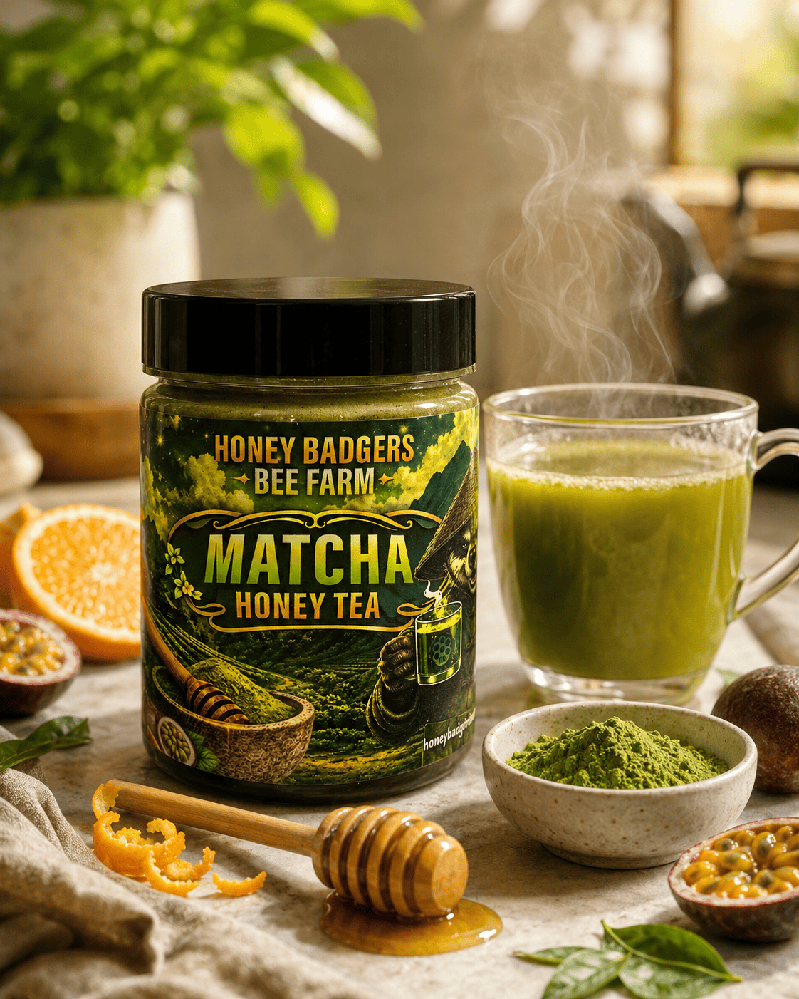 Honey Badgers Bee Farm All natural Tea Matcha Green Honey Tea