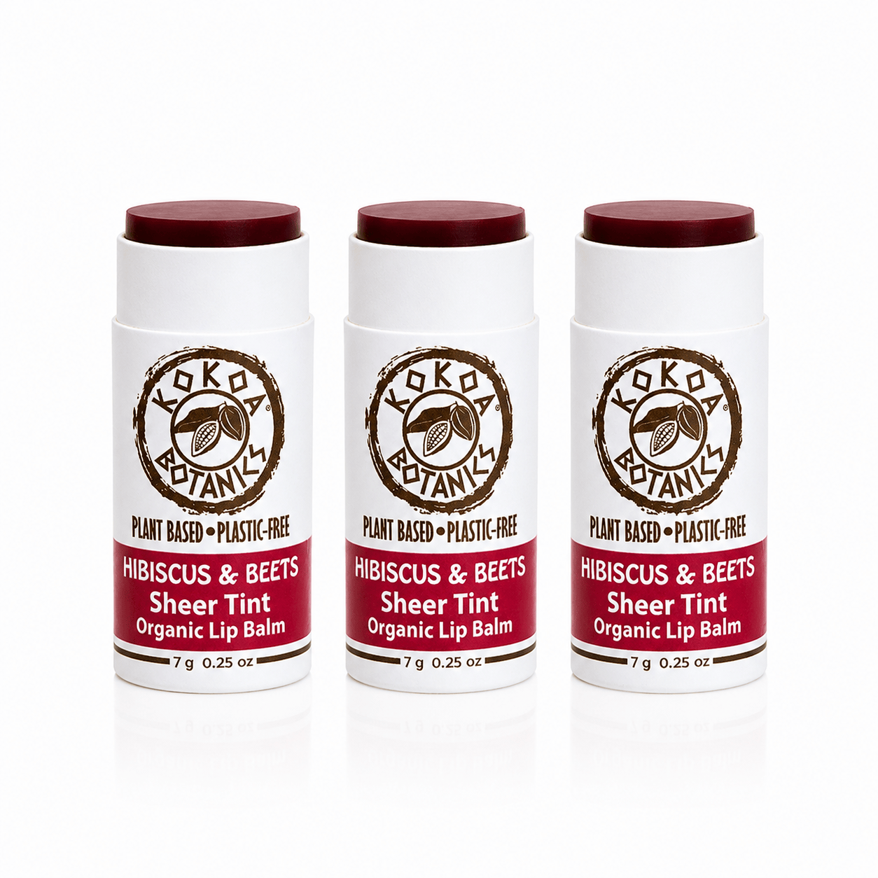 KOKOA BOTANICS Lip Balm 3 Pack Natural Sheer Tint Lip Balm - Hibiscus and Beets - Vegan - Plastic-Free